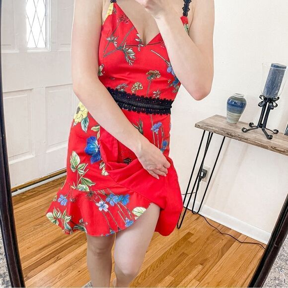 Alice + Olivia Kirby Floral Fit-N-Flare Mini Dress Red - Picture 4 of 9